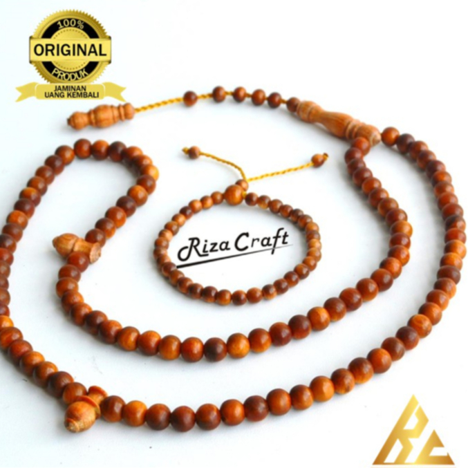 PAKET ibadah Tasbih Gelang Kayu Raja Agathis Agatis Gaharu Merah ASLI 33 dan 99 Butir