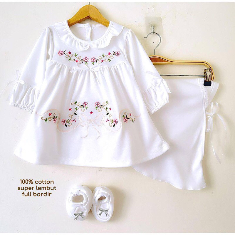 GAMIS AQIQAH LOVE MEWAH / gamis import bayi / gamis putih bayi / gamis bayi set /Baju bayi perempuan