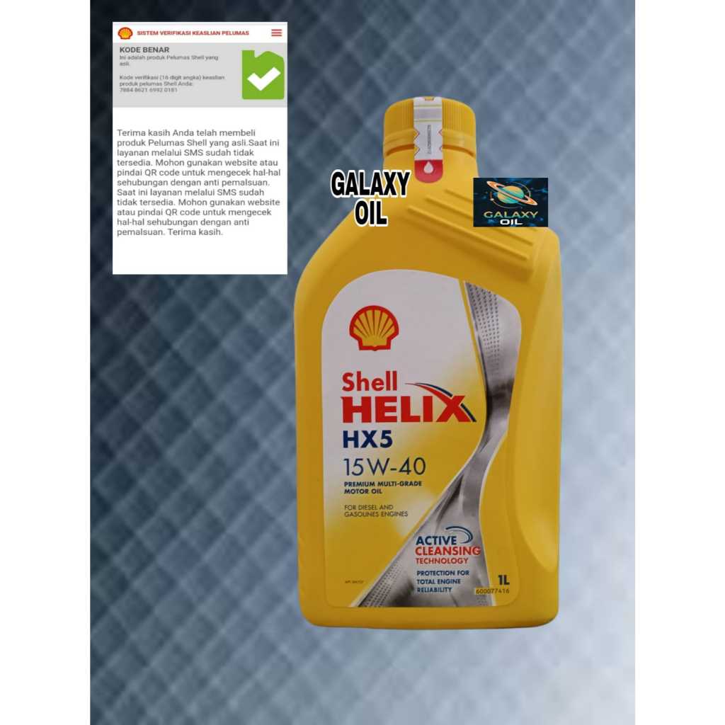 OLI MESIN SHELL HELIX HX5 SAE 15W-40 1 LITER SCAN BARCODE BENSIN SOLAR DIESEL 1 LITER FULL SYNTHETIC