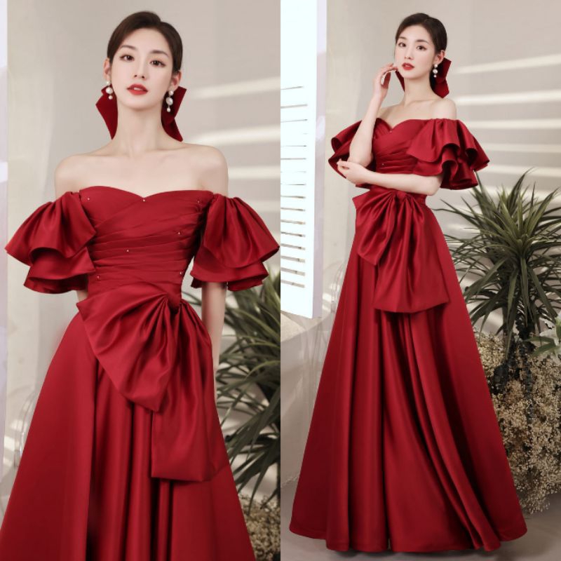 Realpic G16 XS-3XL Bisa Custom Gaun bridal mewah impor gaun maroon gaun pengantin gaun wedding gaun 