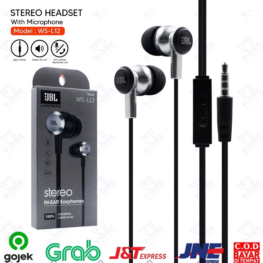 Headset Earphone JBL WS-L12 Original by Harman Earphone Handsfree IN HEADPHONES
