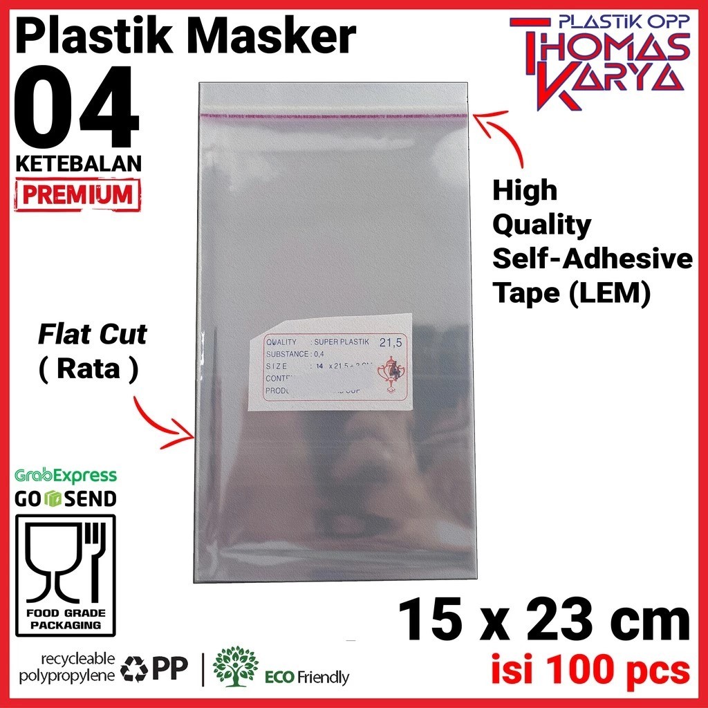 Plastik OPP 15x23 TEBAL | Isi 100 | Kantong Bening | Kemasan Masker| Kemasan Kue | Plastik Undangan 