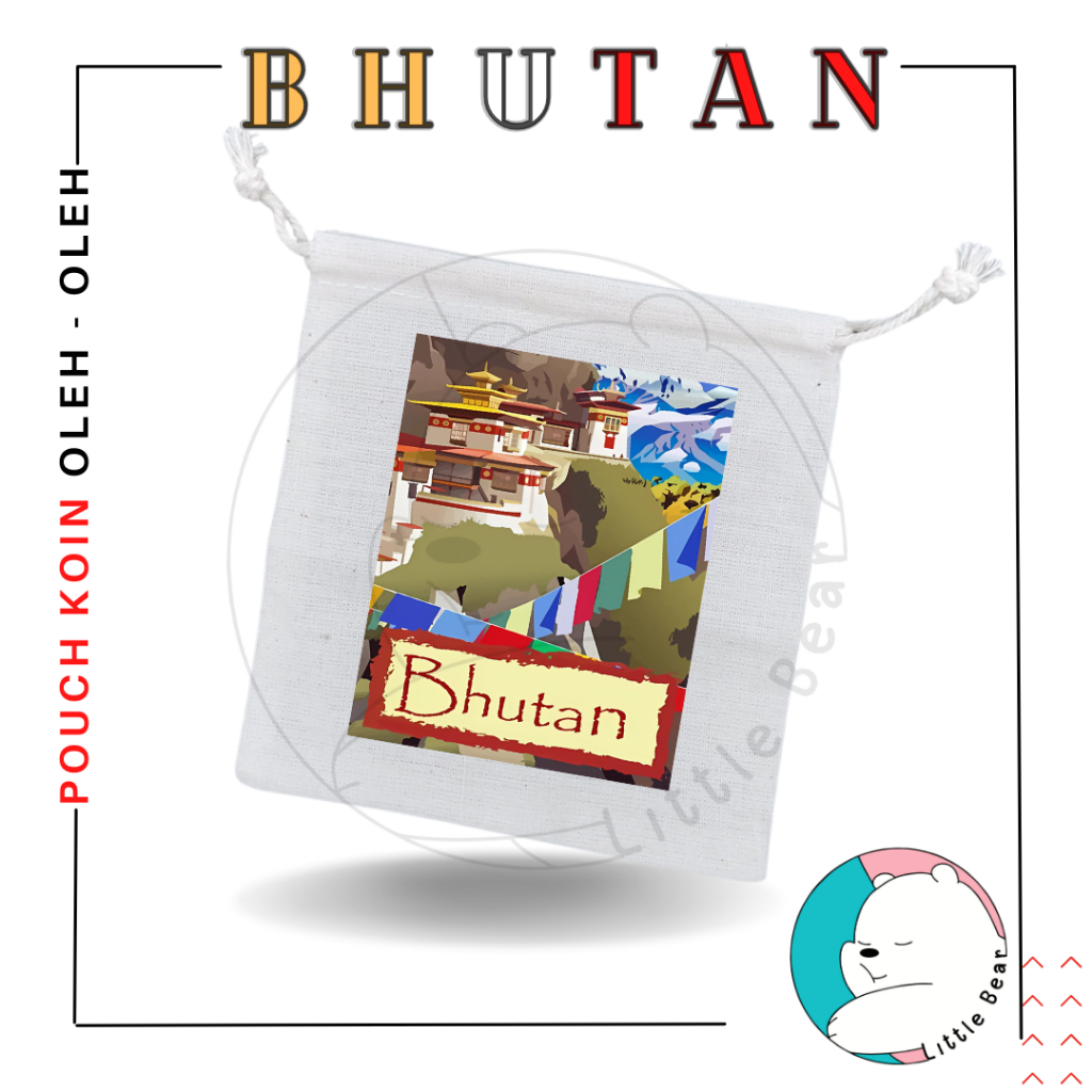 Littlebear Pouch Koin Souvenir Bhutan Dompet Koin Oleh Oleh Bahan Blacu Tali Serut Type 3