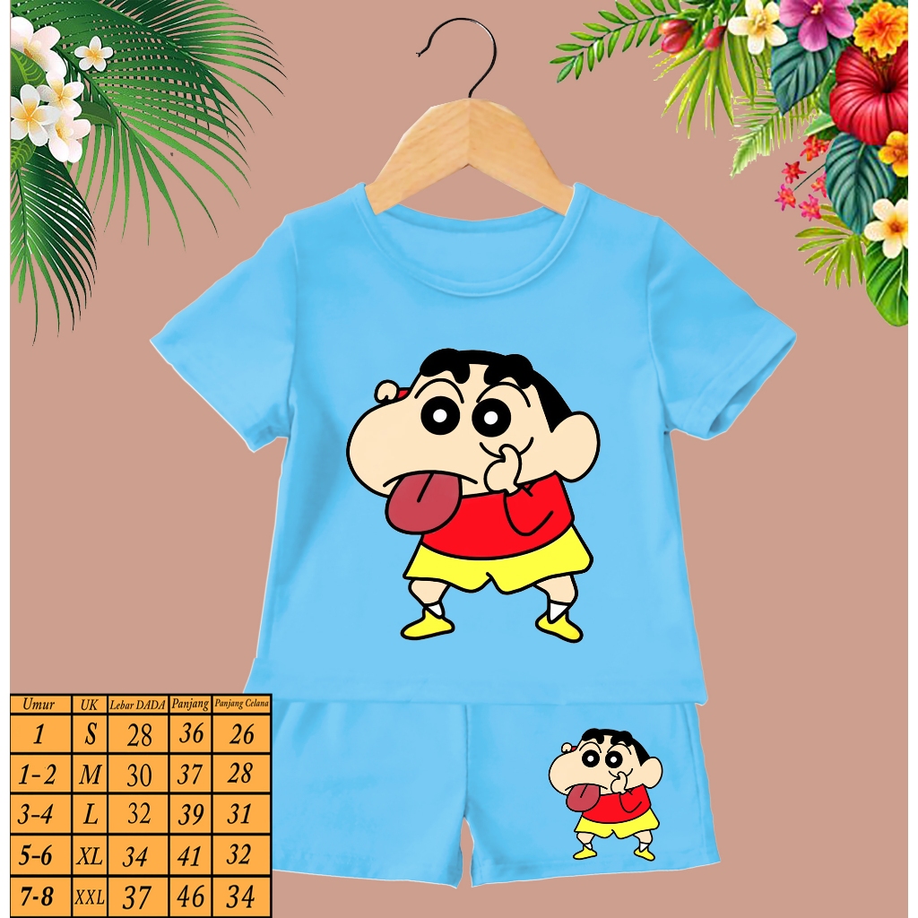 Setelan Kaos Anak Shinchan | Setelan Unisex | Bahan Rayon Sangat Lembut | Setelan Sinchan