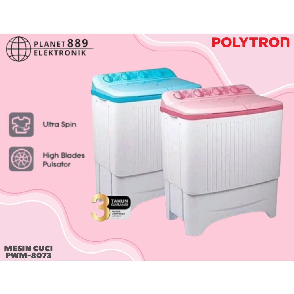 Polytron Mesin Cuci Twintube PWM-8073 Hijab Series 8Kg