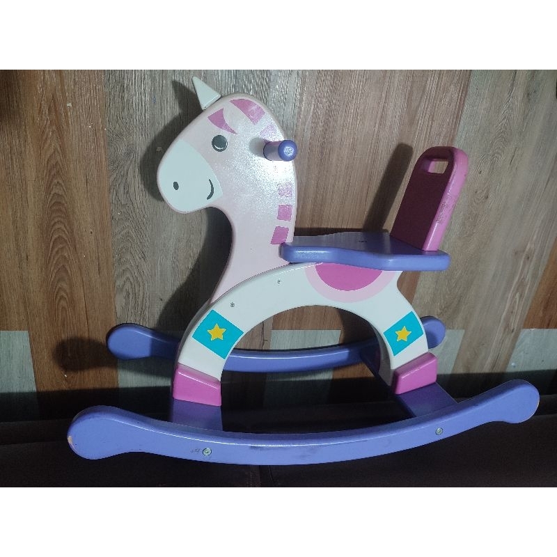Preloved Kuda Kayu Goyang Anak Kecil/Kuda Kayu Pink Ungu/Mainan Kuda Kayu Anak