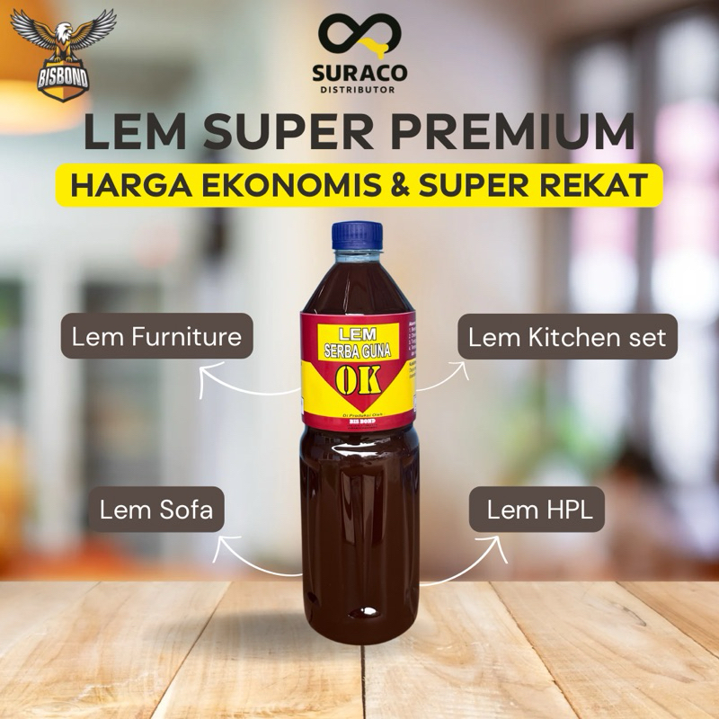 BIS BOND Lem OK Super Kuat Lem Kuning Untuk HPL Multipleks Furniture Lem Kuning Sebaguna Botol