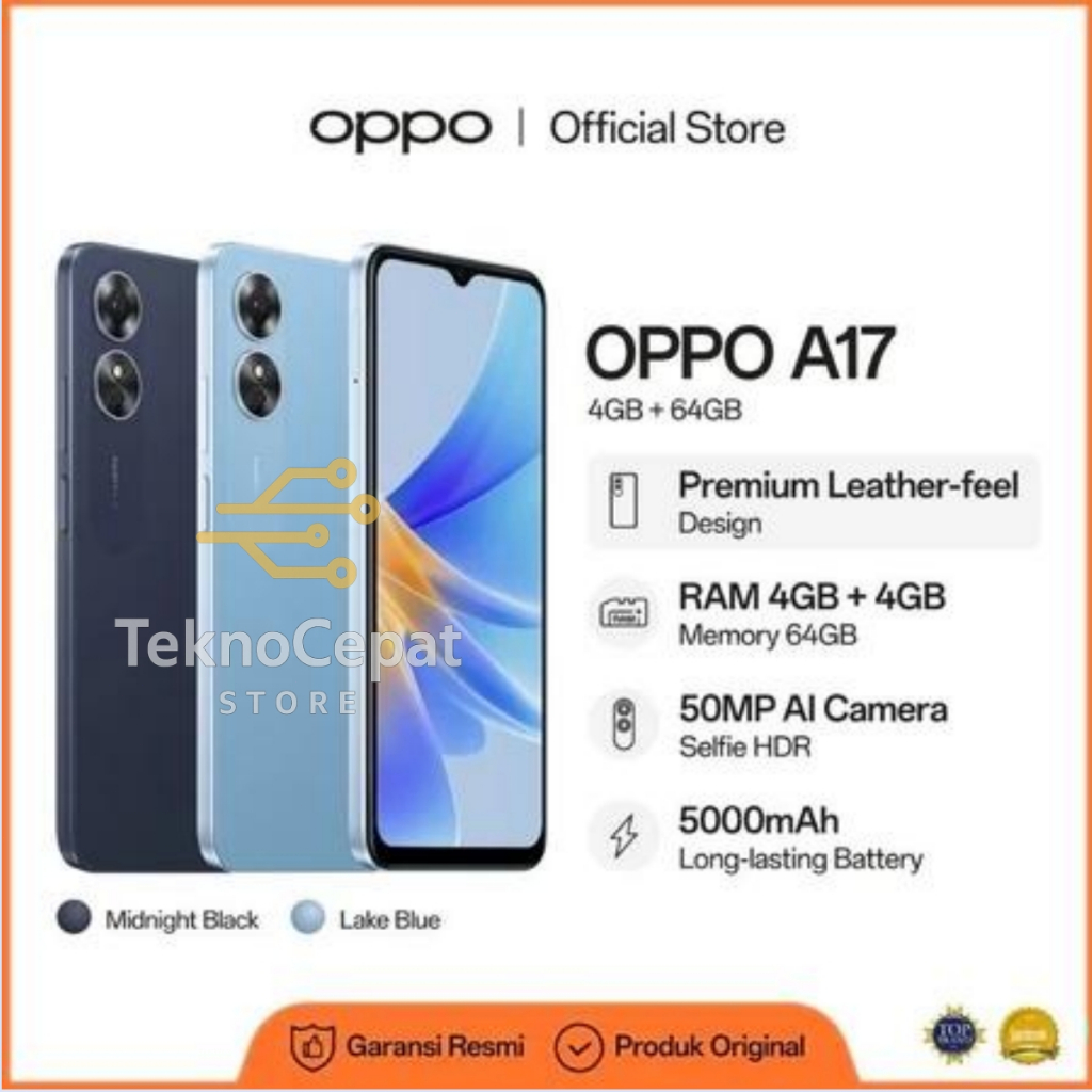 [PROMO] OPPO A17 RAM 6/128GB | Kamera 50MP | Baterai 5000mAh | Bonus Softcase | Layar 6.56” HD+