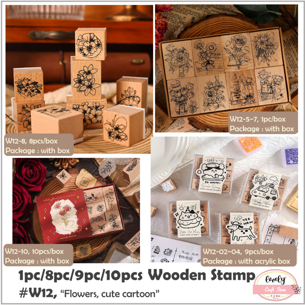 

LovelyCraftStore | W12 ~ DIY Wooden Flower Cute Cartoon Series Rubber Stamp Stempel Kayu Vintage DIY bullet Journal, Scrapbook, Diary Kit Decoration Stamps