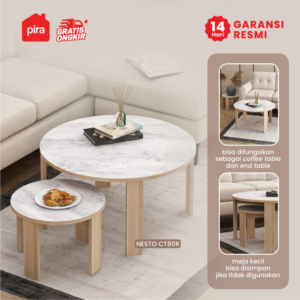 PIRA - NESTO CT80 R Meja Tamu /  Meja Tamu 2 Tingkat Minimalis / Meja Tamu Bulat