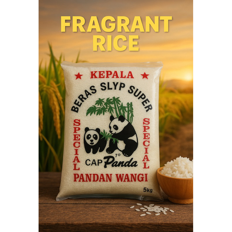 

BERAS Panda Roda Mas kualitas premium pulen dan enak kemasan 5 Kg