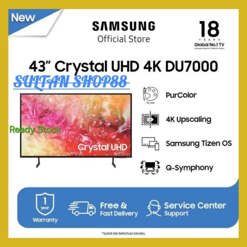 SAMSUNG 43DU7000 43 INCH CRYSTAL UHD 4K SMART TV  I SAMSUNG CRYSTAL UHD 4K SMART TV UA43DU7000