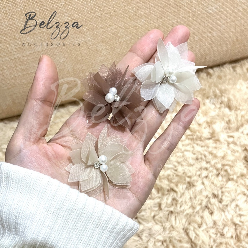 Aplikasi Bunga Organza Jasmine 3D (ukuran 6cm)| hiasan dress baju kebaya gaun | bunga solder harga s