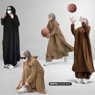 Leila Set Hoodie / sirwal tunik gamis sporty/ Leila Set Polo Linen
