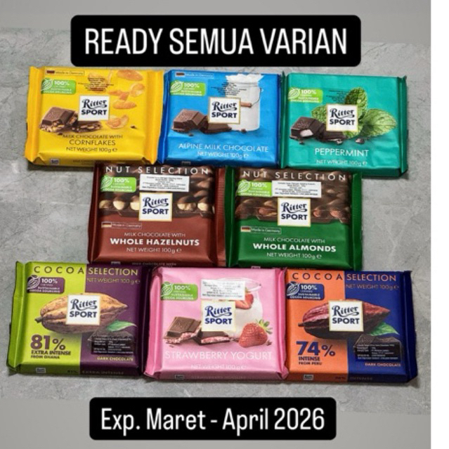 

Ritter sport chocolate 100gr varian favorite/coklat sultan premium asal jerman spesial promo Valentine day sale