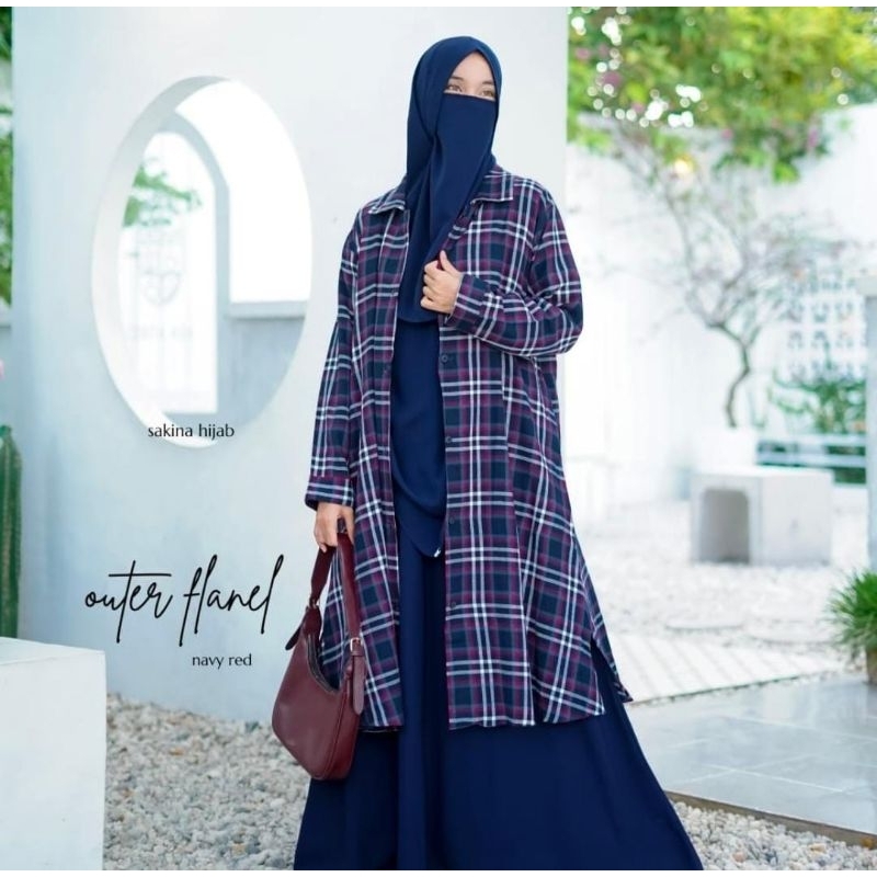 Outer tunik flanel import muslimah