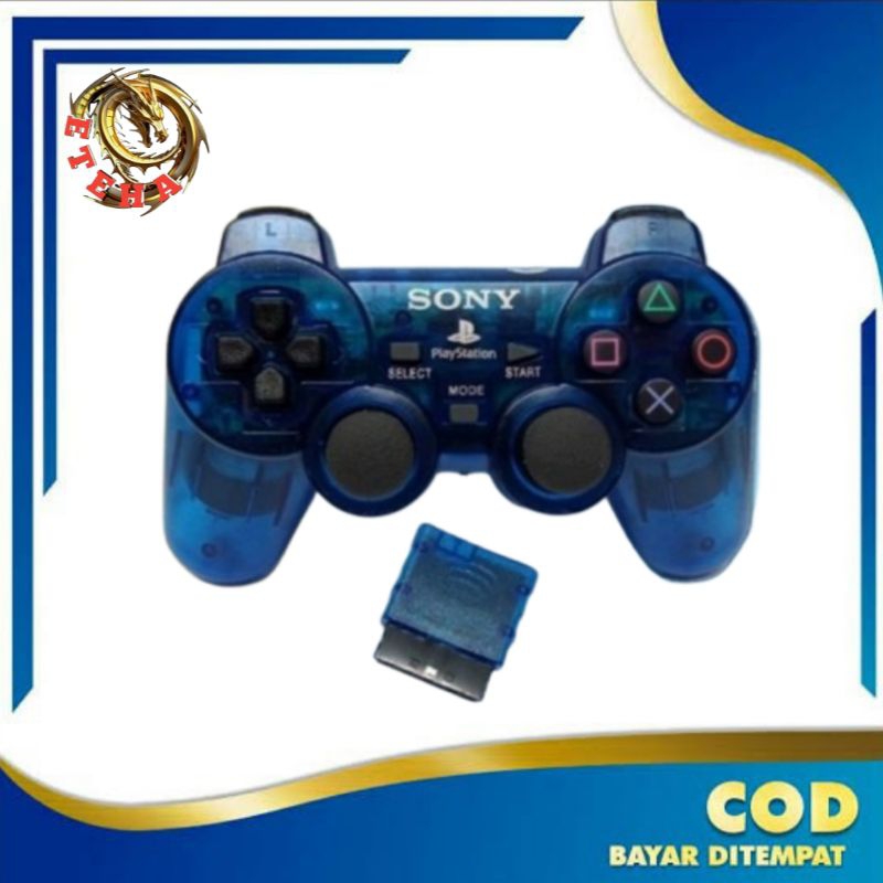 Stik Stick PS2 Wireless Original Pabrik Transparan Biru