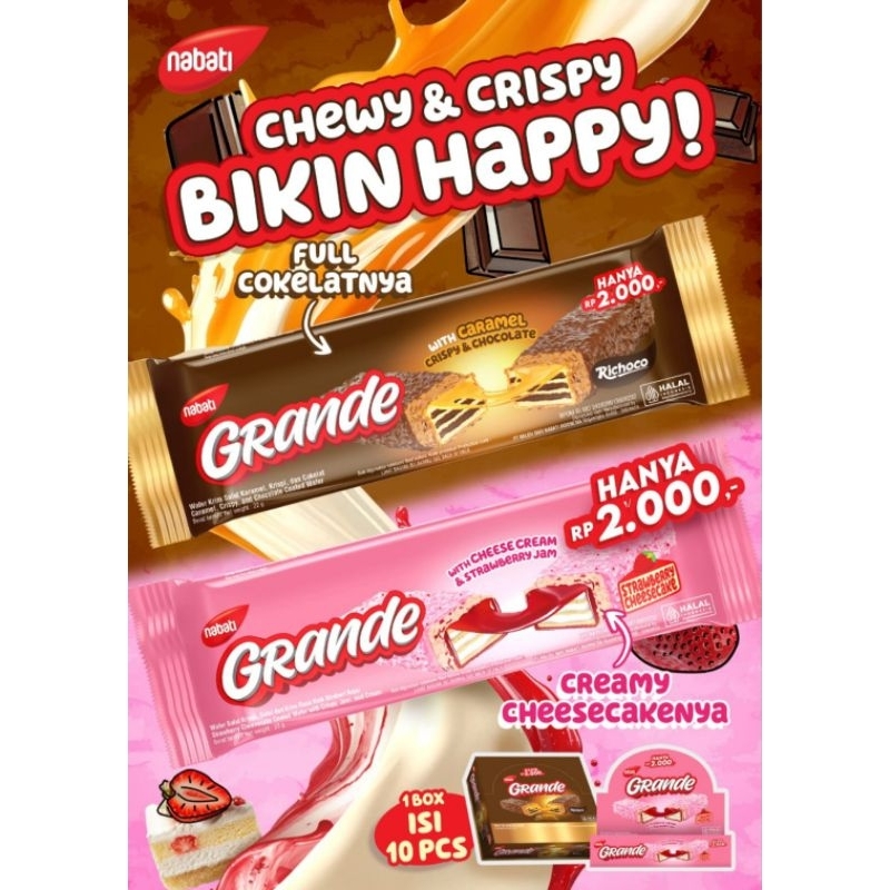 

{READY} NABATI GRANDE 22g COKLAT & CHEESECAKE STROBERI 1 BOX ISI 10 PCS ECER 2000 | SNACK BISKUIT CEMILAN WAFER JAJAN VIRAL