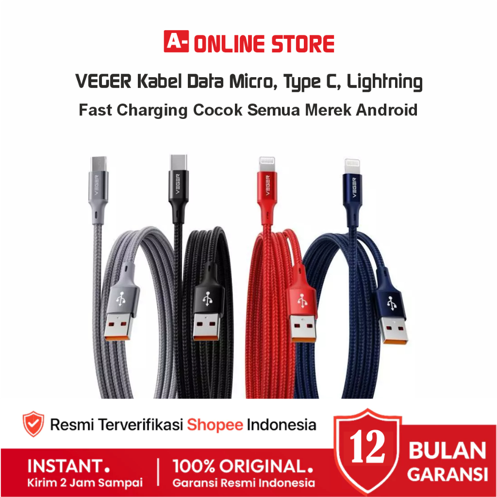 VEGER Kabel Data Micro 18W 3A USB Fast Charging Original Samsung Xiaomi Android Ori Turbo Micro USB 