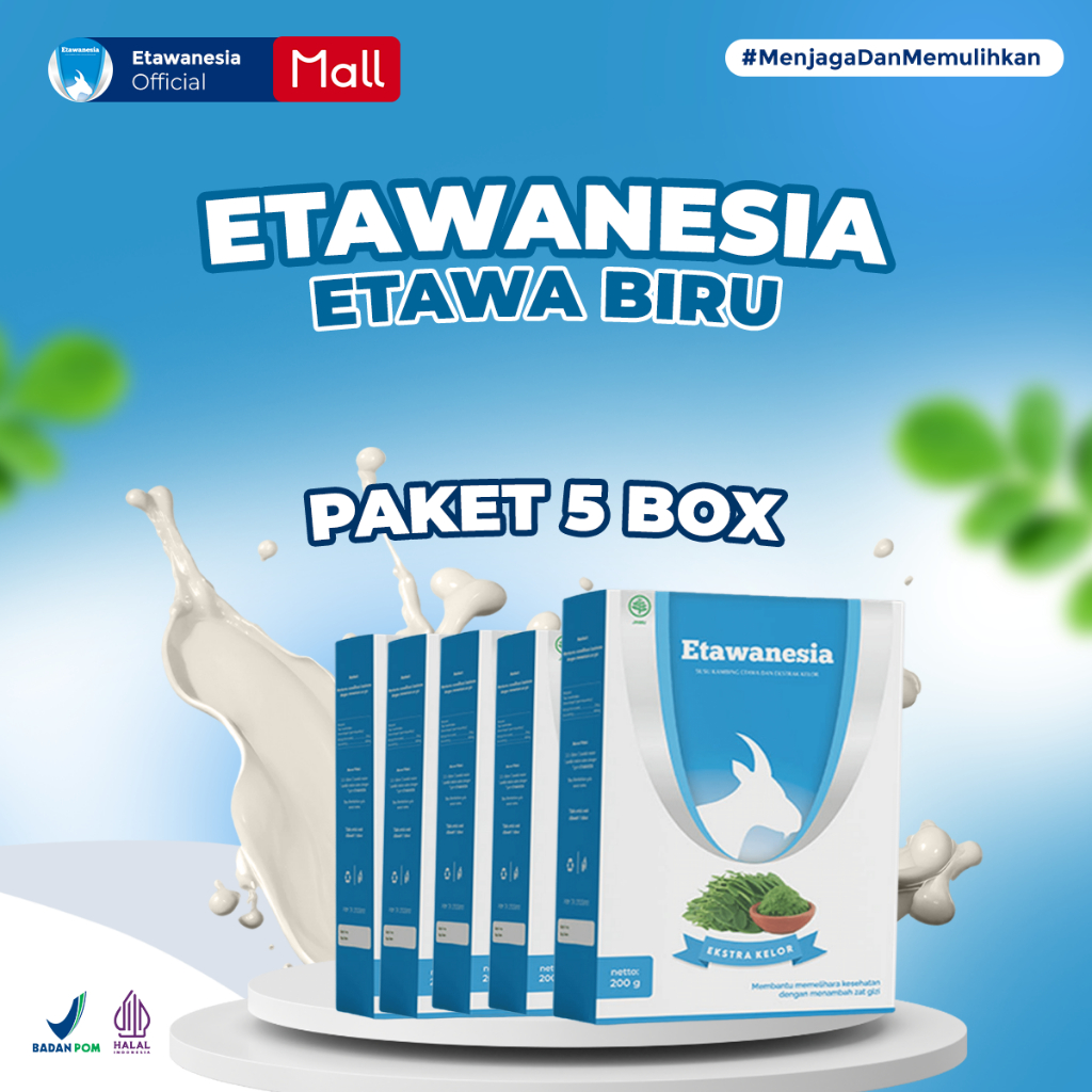

PAKET 5 BOX Etawanesia Etawa Biru - Etawanesia Original Susu Kambing Etawa Platinum + Ekstrak Moringa Folium ( Ekstrak Daun Kelor ) + Krim Bubuk