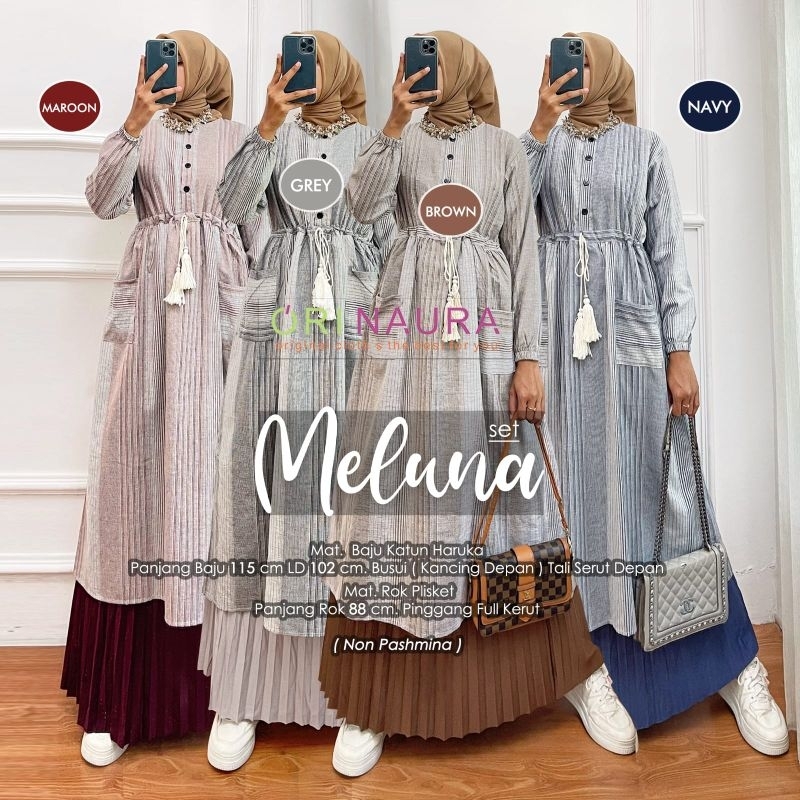 Kamila. Rikha. Meluna set, tunik set rok/maxy dress murah/setelan muslimah/tunik set rok