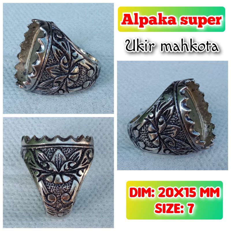 cincin emban batu akik batu permata alpaka super ukir mahkota.94