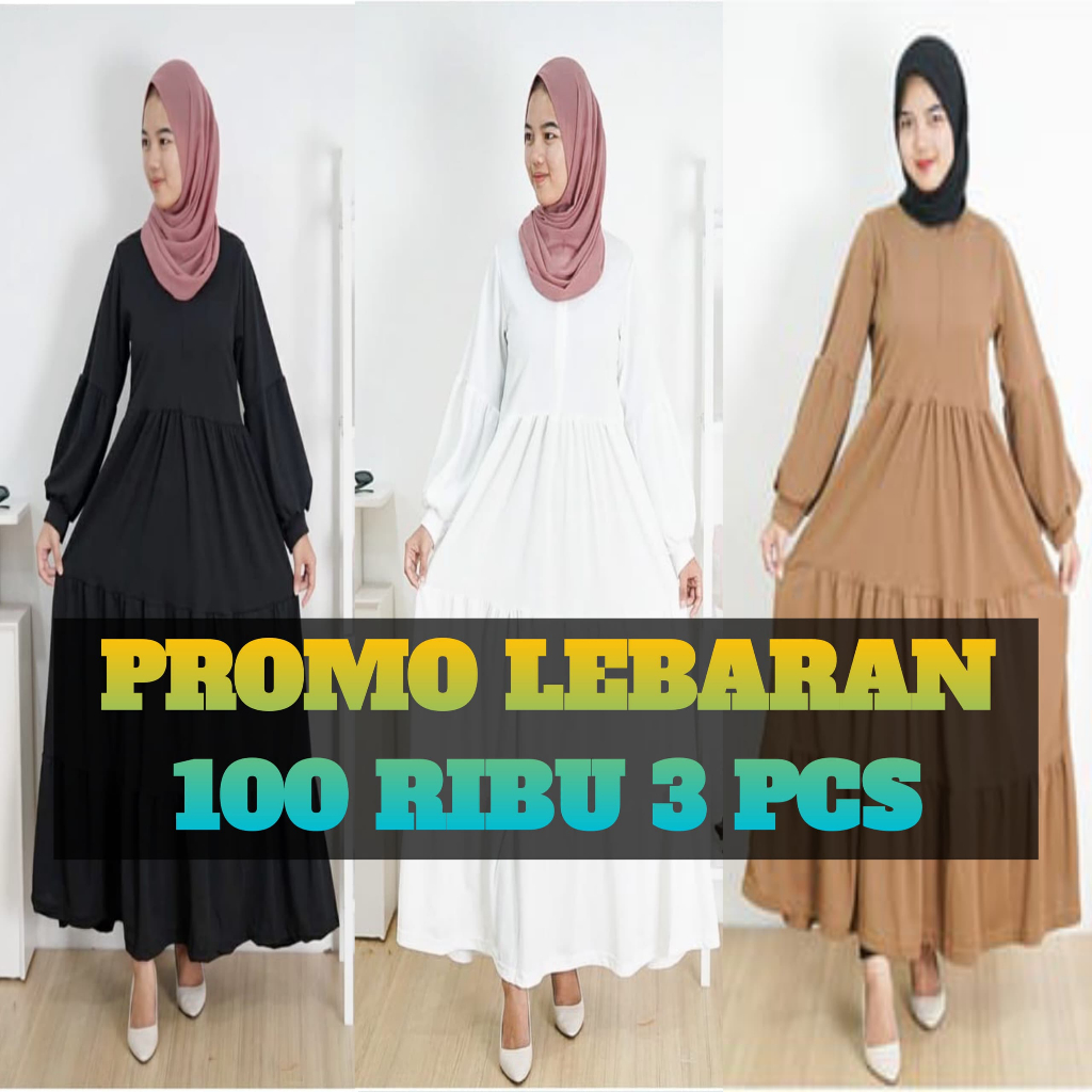 GAMIS SUSUN POLOS WANITA MUSLIM 3 PCS 100 RIBUBAHAN KATUN RAYON PREMIUM JUMBO DRESS BUSUI MAXY