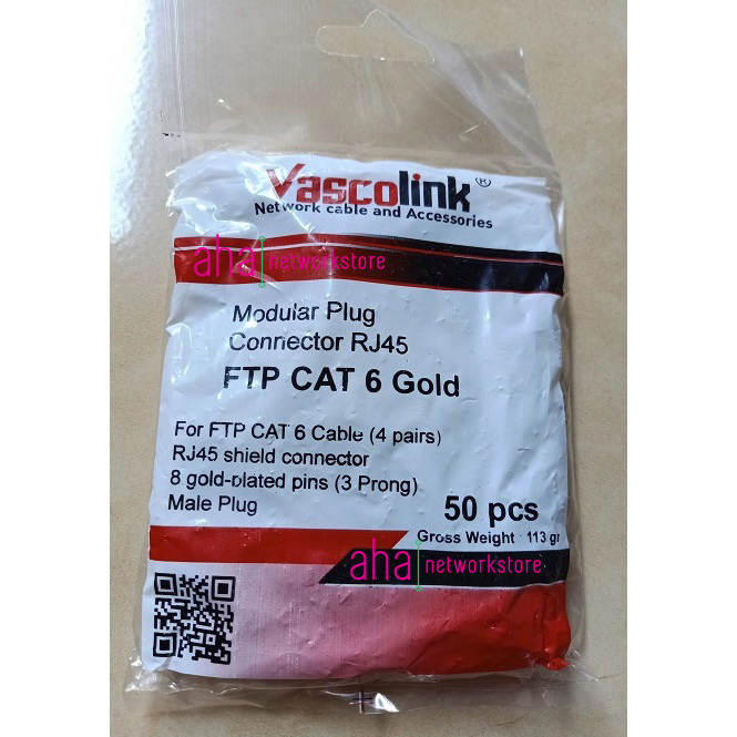 Konektor Cat6 FTP Vascolink Connector FTP Cat6 Gold Vascolink 50pcs