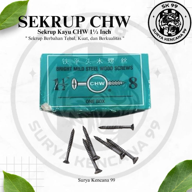Sekrup Skrup kayu CHW + 11/2 inch x 8 Wood Screw CHW per kotak