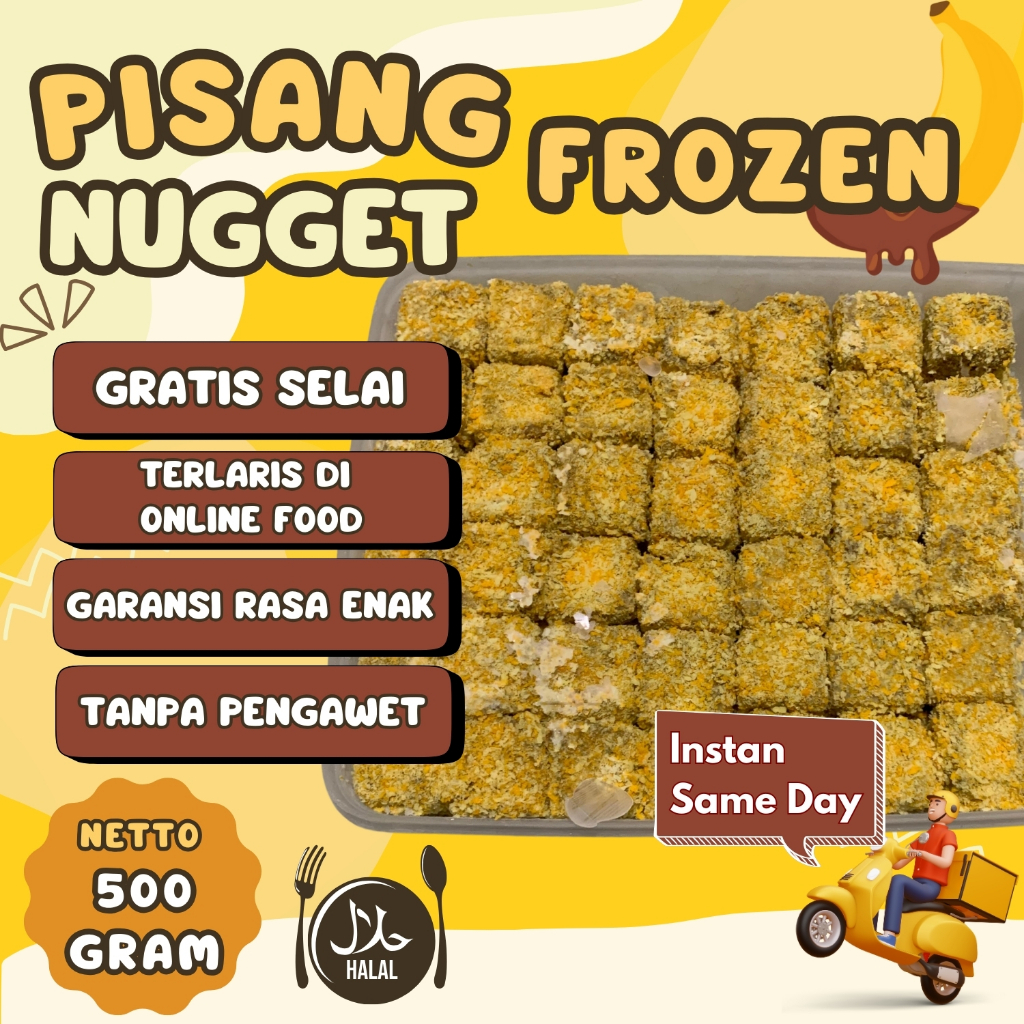 

PISANG NUGGET FROZEN FOOD 500 GRAM ISI 14 PCS BANANA NUGET 1/2 KG GRATIS SELAI CEMILAN JAJANAN SNACK