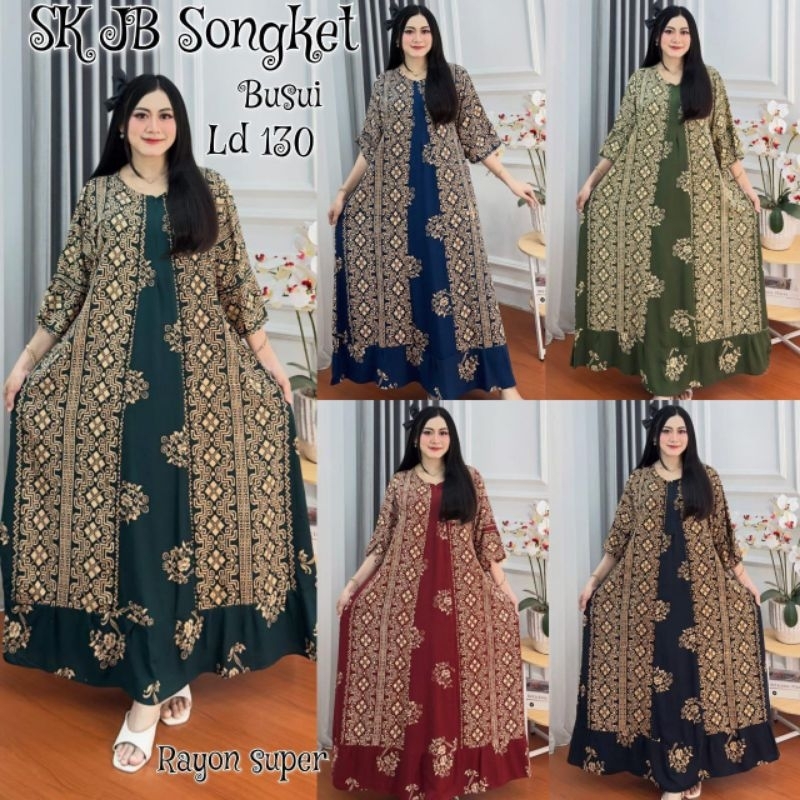 Daster panjang batik cap terbaru | resleting depan | size jumbo | lengan 7/8 | Ready