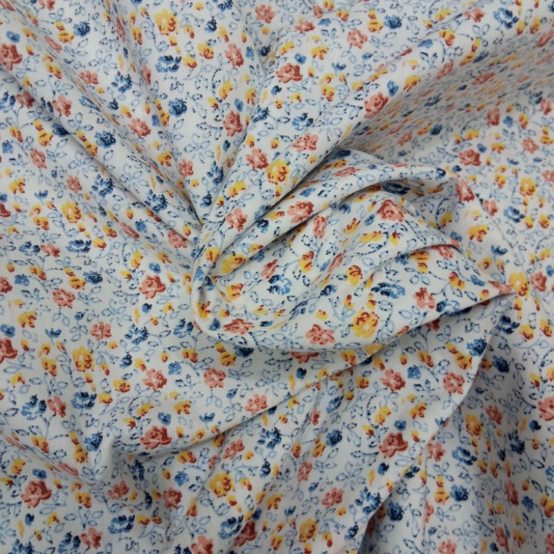 KAIN KATUN POPLIN PREMIUM GARMENT MOTIF BUNGA KECIL KUNING BIRU