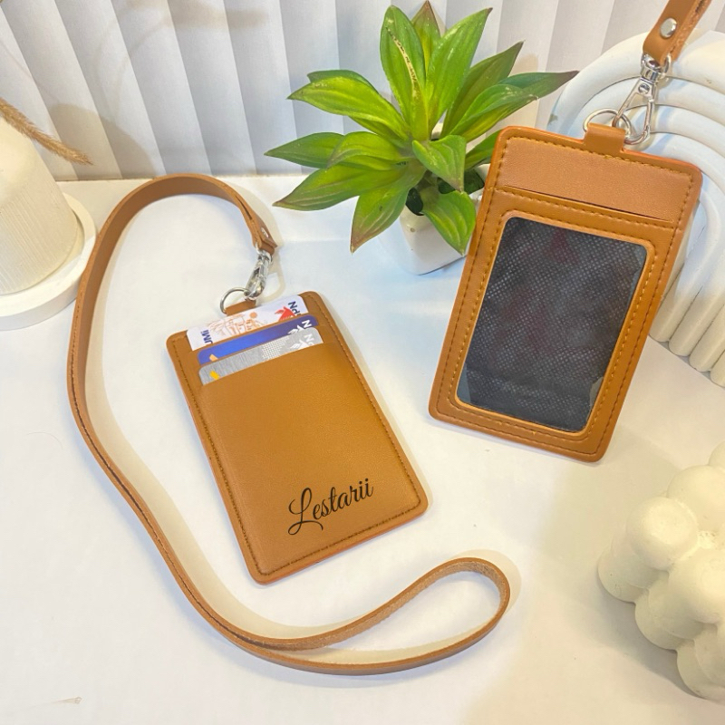 

FREE Grafir ID Card Holder / Name Tag / Gantungan Lanyard Kulit Premium 3 slot kartu