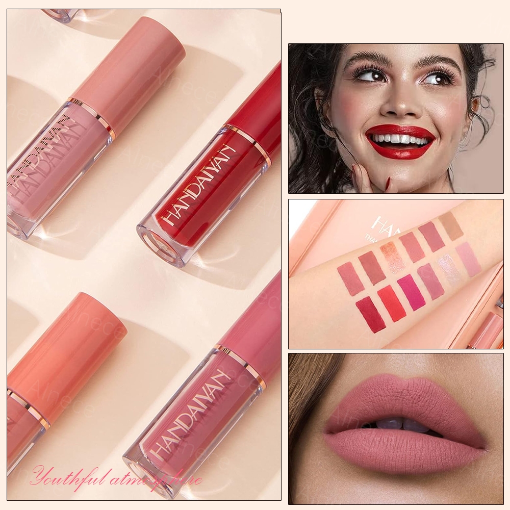 ALNECE 12 Warna Glossy Lipstik Set  Matte Cup Anti Lengket Lip Glaze Tahan Air