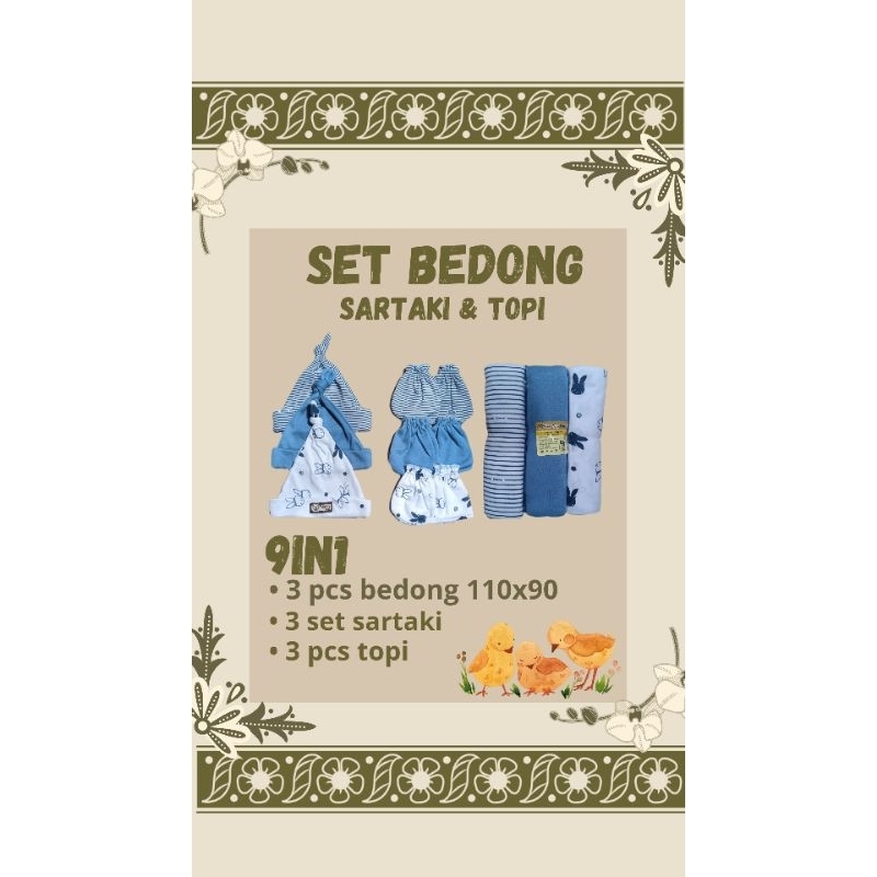 SNI - Set Bedong Sartaki & Topi Bayi / 3 Set Sarung Tangan Sarung Kaki Topi / 3 Pcs Bedong jumbo