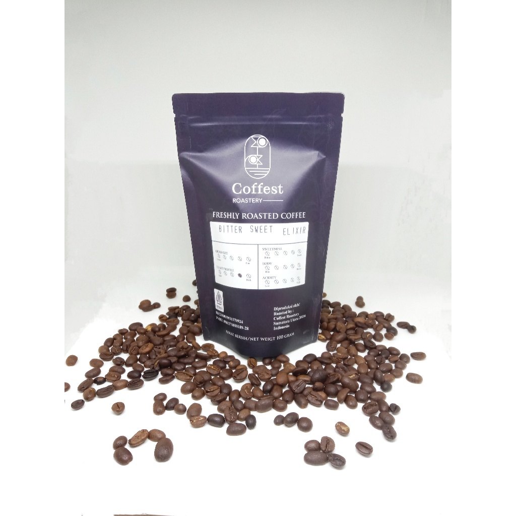 

Coffest Roastery - Bitter Sweet Elixir 100 gram - Roast Beans Biji Bubuk Kopi Blend 50/50 Arabika Robusta