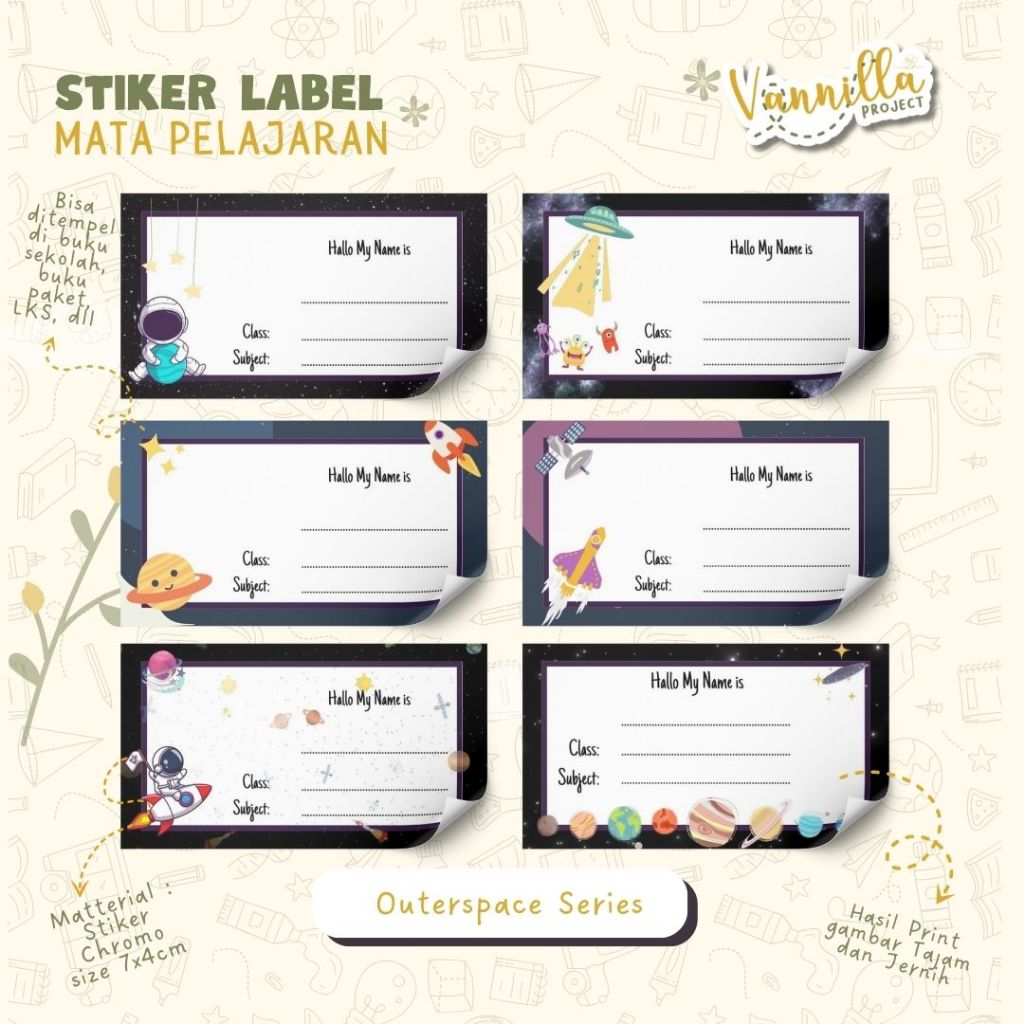 

40 PCS STIKER MATA PELAJARAN STIKER LABEL NAMA SEKOLAH OUTERSPACE