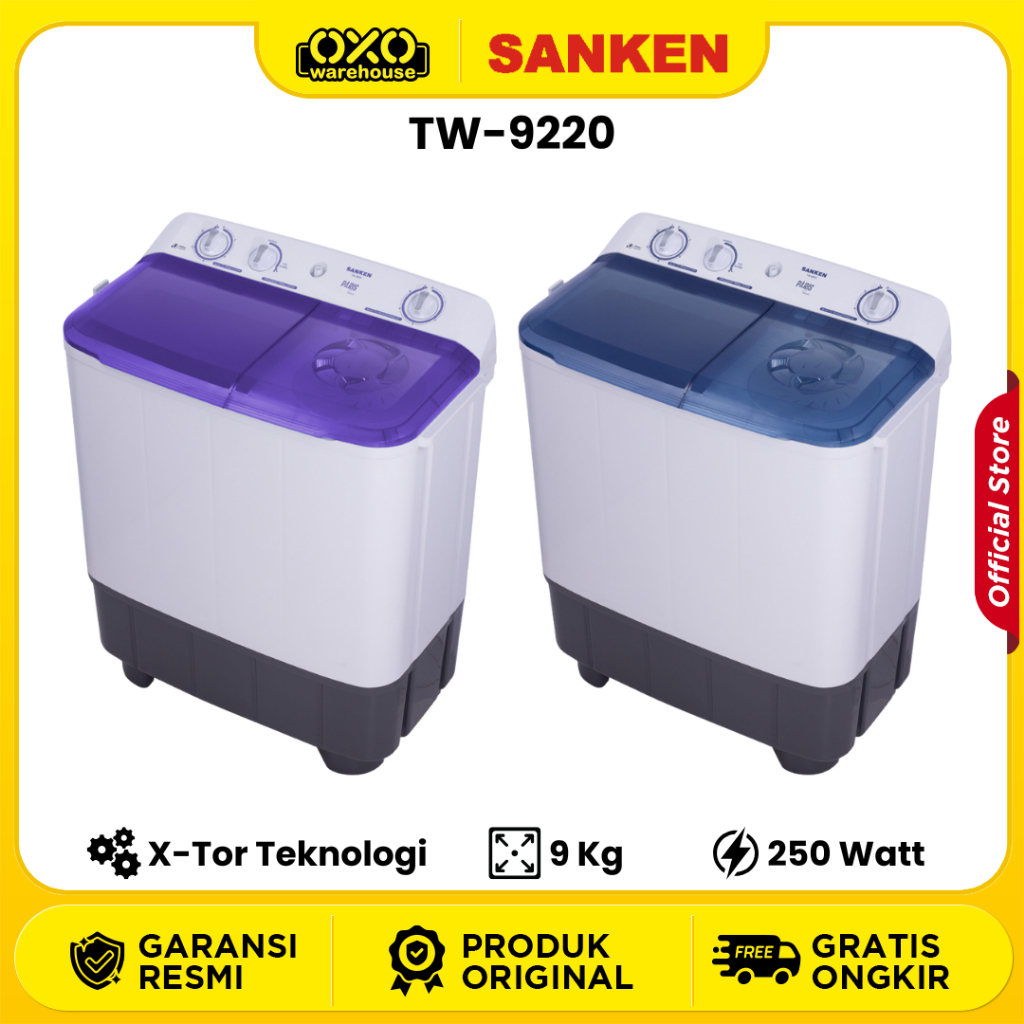 SANKEN Mesin Cuci TW-9220 2 Tabung Kapasitas 9Kg X-Tor Teknologi Low Watt Garansi Resmi
