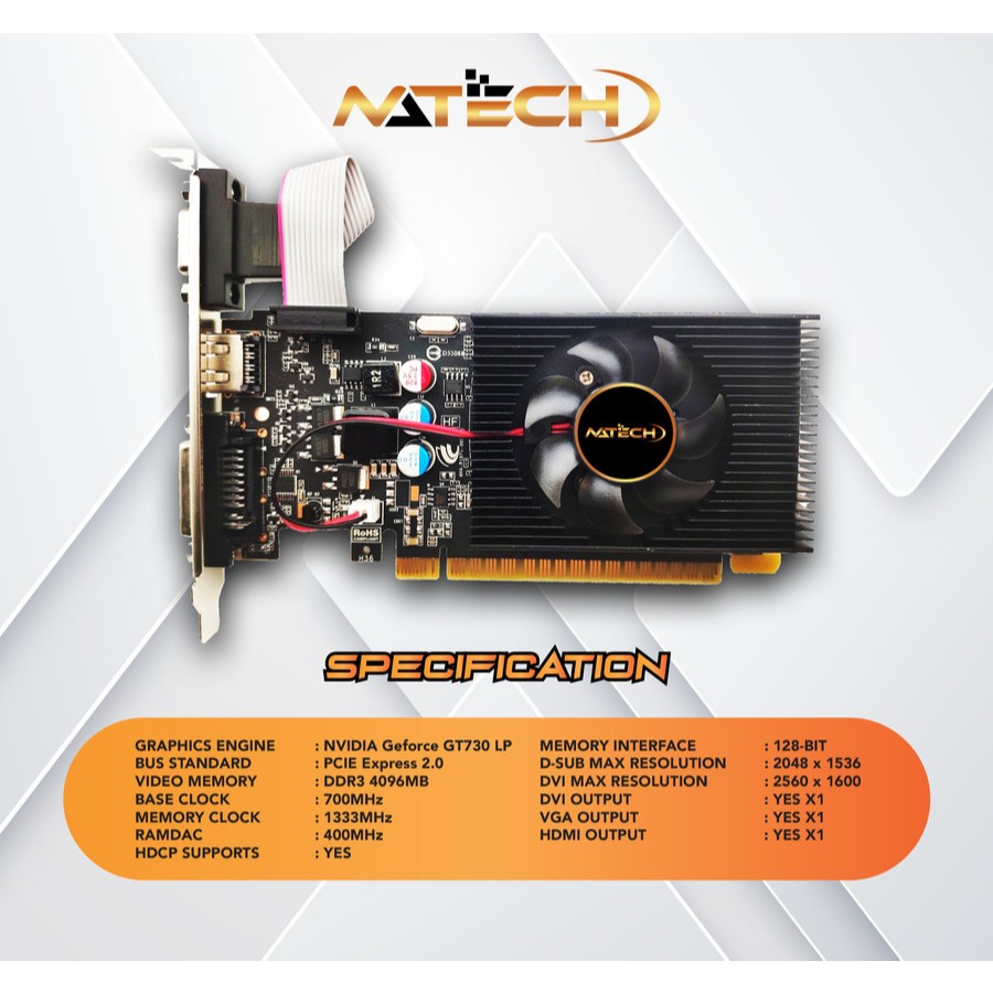 VGA CARD / VGA NVIDIA GT730 / VGA GT 730 / VGA NATECH GT730 LP 4GB DDR3 128BIT