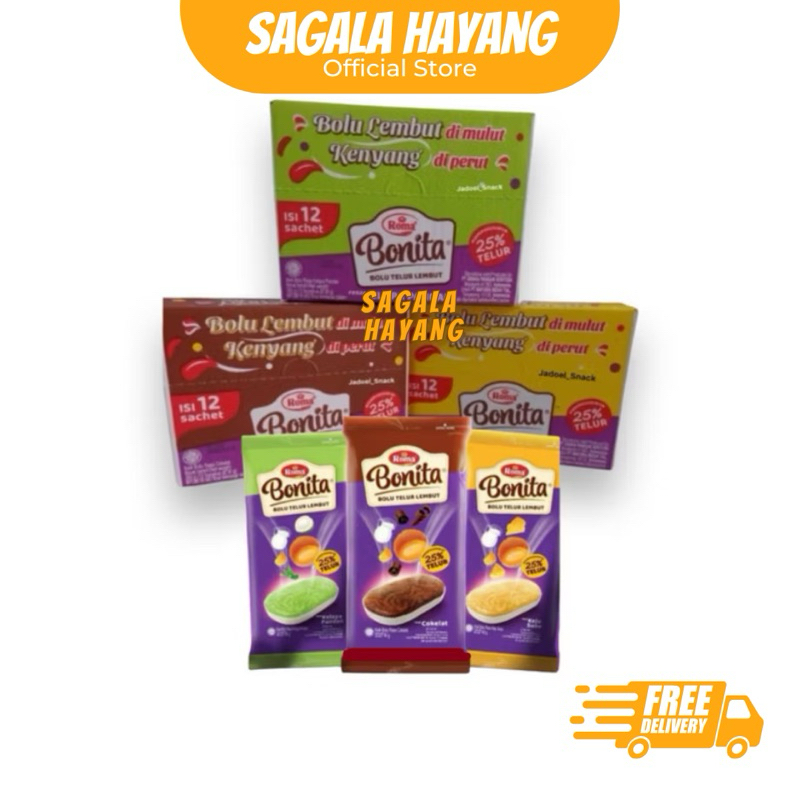 

( SAGALA HAYANG ) 1 Bos isi 12pcs Bolu Lembut Bonita -30gram