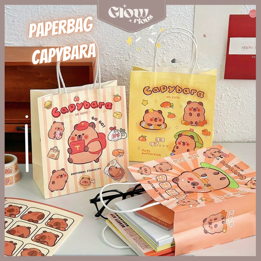 

GR Paper Bag Tas Kado Ulang Tahun Kartun Goddie Bag Motif Capybara Tas Jinjing Hampers Bingkisan