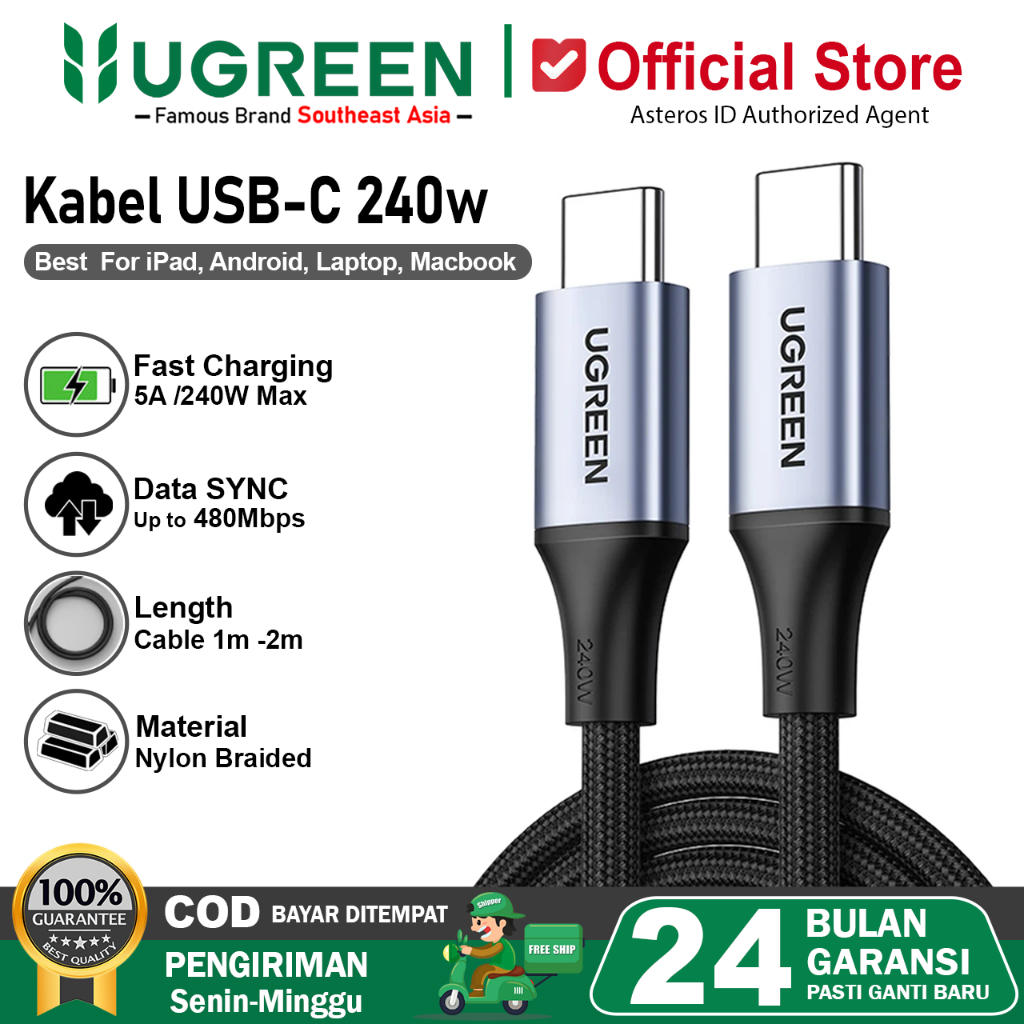 UGREEN Kabel Type C to Type C Fast Charging 240w Nylon Braided 90440
