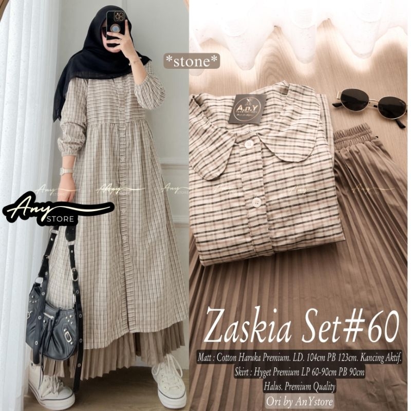 Setelan Tunik Syari Wanita • Setelan Tunik dan Rok Plisket • Set Kantoran Harian Kuliah Wanita • Zas