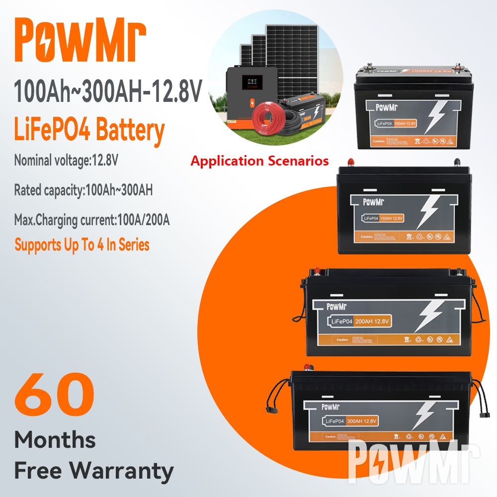 PowMr Baterai Lifepo4 12V 100Ah Batrai Lithium Rechargeable BMS Batteries 5 tahun garansi