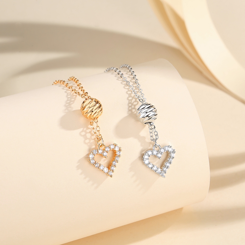 Lanme Jewelry Kalung Rantai Bola Kristal Cinta Berlapis Emas Stainless Steel Anti Luntur Aksesoris P