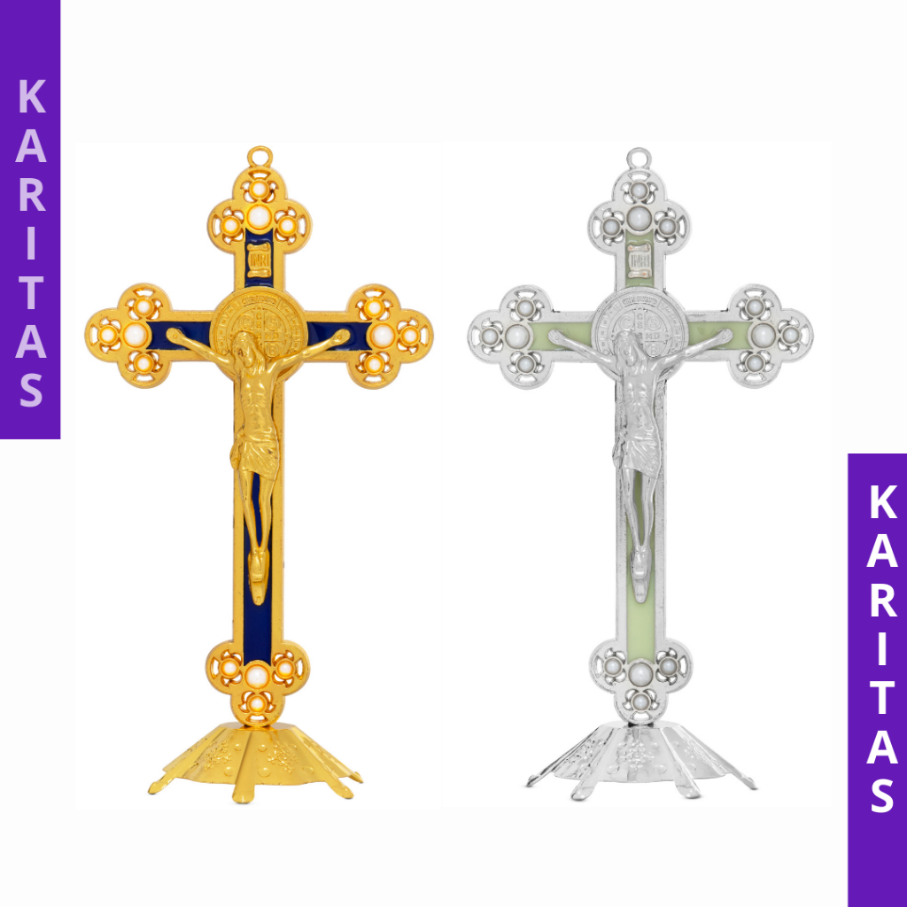 SALIB BENEDIKTUS MODEL BUNGA 20 CM / SALIB DUDUK BENEDIKTUS / SALIB MEJA BENEDIK / SALIB GANTUNG BEN