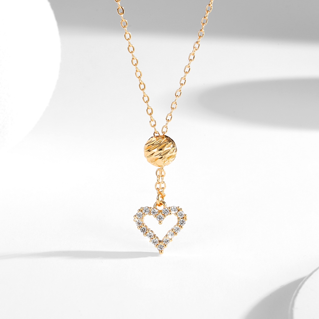 Lanmi Jewelry Kalung Rantai Bola Kristal Cinta Berlapis Emas Stainless Steel Anti Luntur Aksesoris P