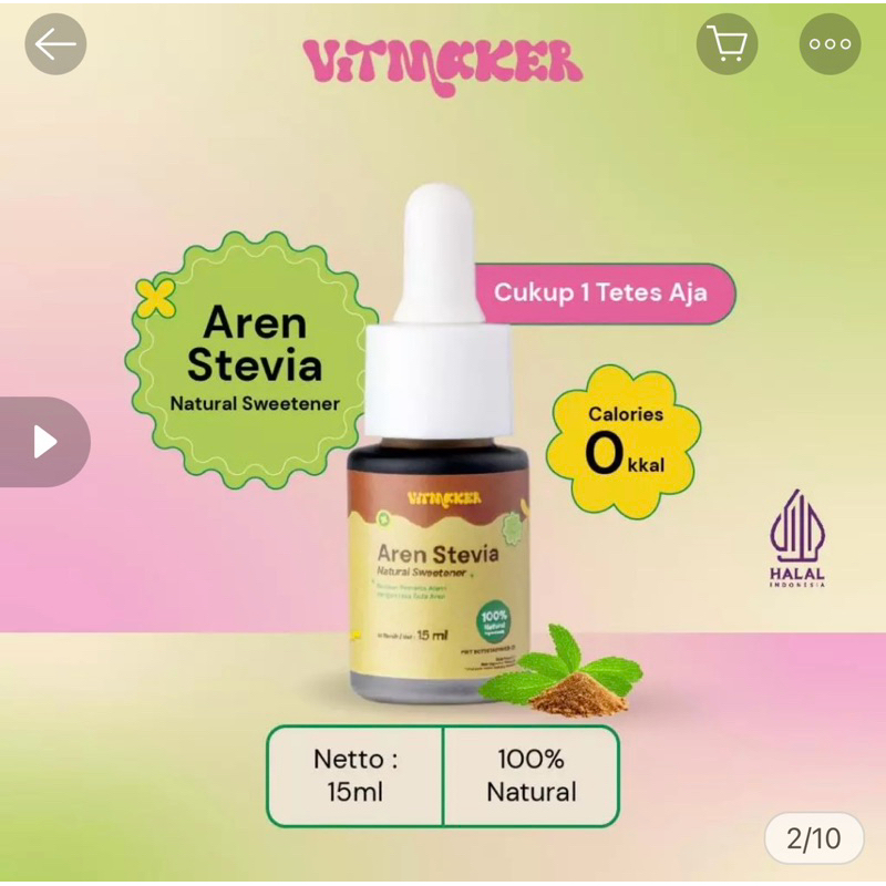 

PRELOVED ORI Vitmaker Liquid Aren Stevia Pemanis Alami (pengganti gula dengan 0 calorie) 15ML HALAL