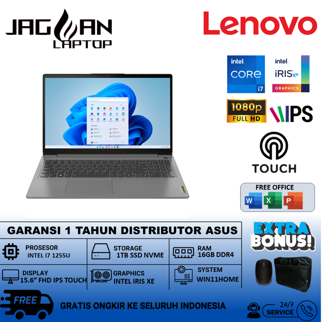 Laptop Lenovo Ideapad Slim 3i 15 Core i7 1255U 16GB 1TB SSD Fhd Ips Touchscreen Win 11 Home
