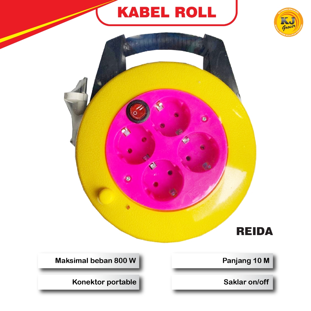 BOX KABEL ROLL KABEL 10 METER MEREK REIDA / STOP KONTAK 4 LUBANG TERMURAH / STOP KONTAK TERMURAH / R